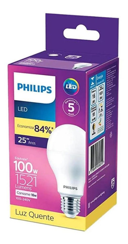 Lâmpada Led Bulbo 16w = 100w 1521lm Bivolt Philips Amarela Cor da luz Branco-quente 110V/220V