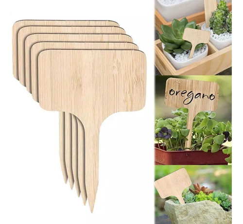 25 Placas Bambu Identificação Plantas Plaquinha Nome Horta Cor Natural Bambu