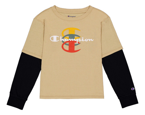 Champion Playera Manga Larga Logo C Beige
