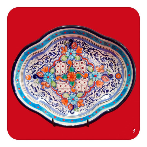 Imagen 1 de 2 de Charola Pavera Mediana De Talavera Poblana Colores M3 Chr