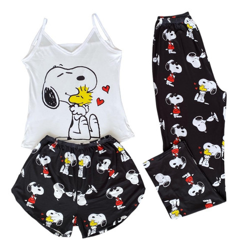 Pijama De Mujer Dama Perrito 3 Piezas Pantalón Short Blusa