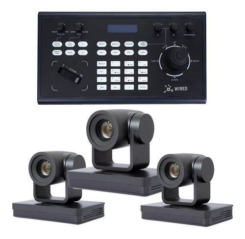 3 Câmeras Ptz Wired Wt 9770 20x Full Hd + Controladora Ip Cor Preto