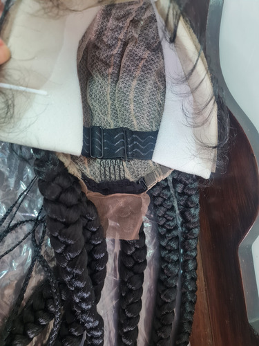 Lace Wig Trançada Afro, Preta Longa, Fibra Premium Preto M