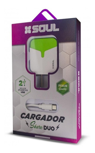 Cargador Rapido Doble Usb 2.4 Ampers + Cable Usb Tipo C Color Verde