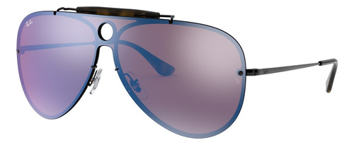 Anteojos de sol Ray-Ban Blaze Shooter Standard con marco de metal color matte black, lente violet/blue espejada, varilla matte black de metal - RB3581N