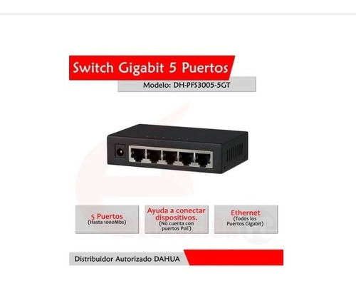 Imagen 2 de 2 de Switch Gigabit 5 Puertos Dahua Dhpfs30055gt /switching 10g