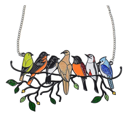 Colgante Decorativo Con 7 Pájaros En Forma De Vitral, Arte P