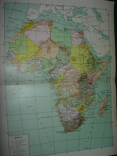 Mapa Antiguo Color Geografia Africa Continente Politico