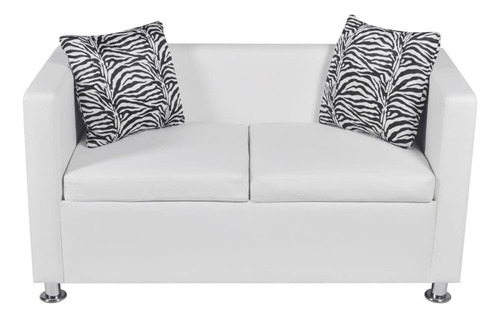 Conjunto De Sofá Sillón Y 2 Plazas Piel Sintética Blanca Color Blanco