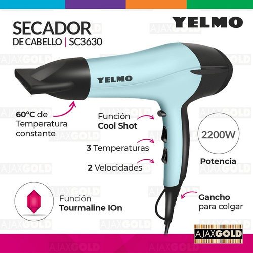 Imagen 5 de 8 de Secador De Pelo Profesional 2200w Tourmaline Ion