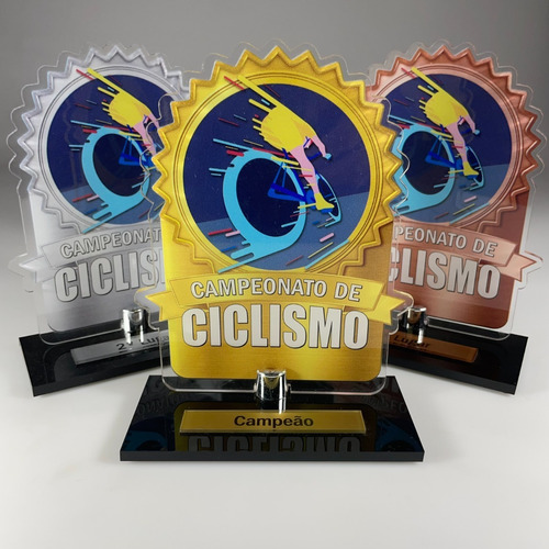 Troféus Para Ciclismo Em Acrílico Puro Campeão Vice 3º Lugar