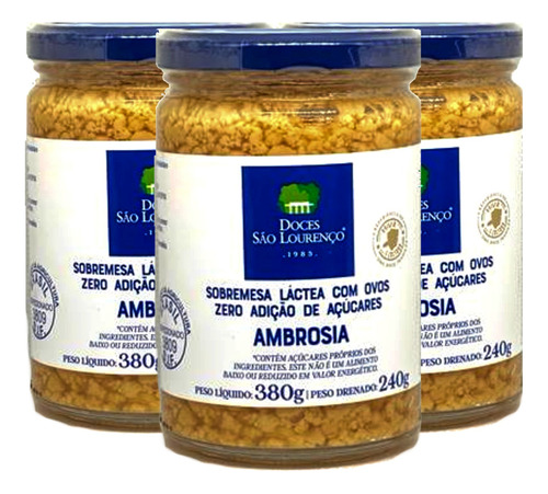 Ambrosia Zero Açucar São Lourenço 380g (3 Vidros)