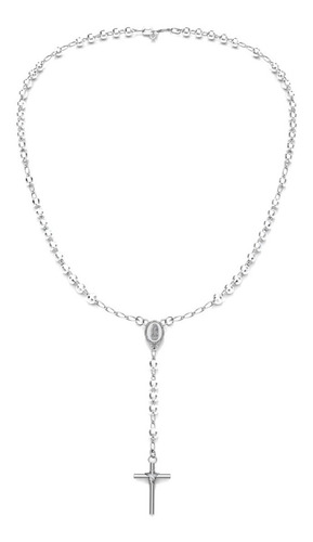 Collar Rosario Cruz Virgen En Plata .925 Agálea Joyería Color Plateado