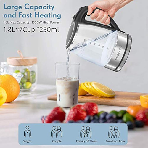 Hervidor Eléctrico Megawise, Vidrio De Borosilicato De 1,8 L