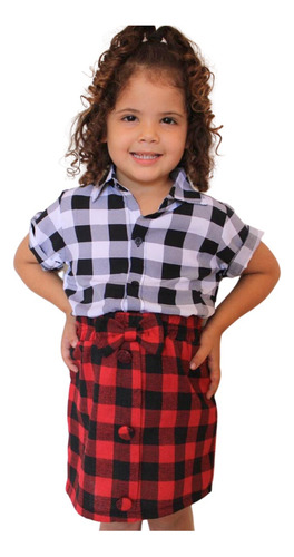 Saia Xadrez Infantil Festa Junina Menina Mini Diva Tendência