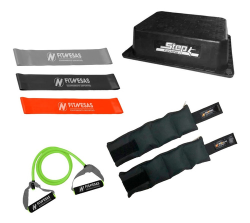 Kit Set Entrenamiento Step + 2 Tobilleras 1 Kg + 4 Bandas