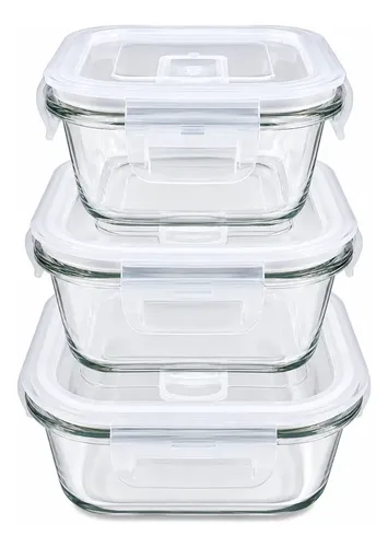 Kit 3 Potes De Vidro Hermético 3 Tamanhos 310ml/530ml/800ml Branco