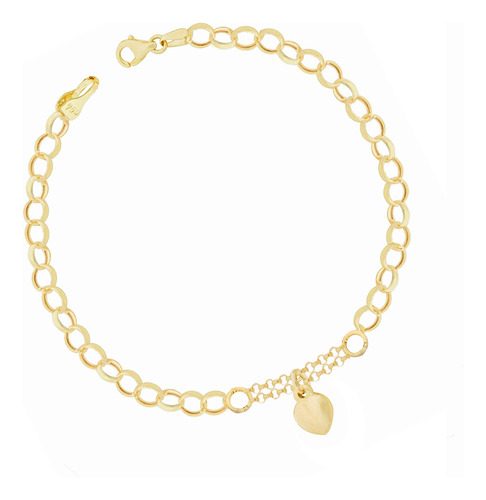 Pulseira Portuguesa Em Ouro 18k Com Pingente Coração