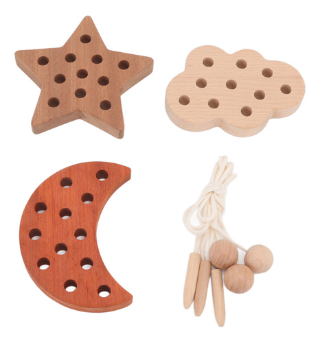 Juego De Enhebrar Wooden Cloud Star Moon
