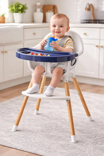 Cadeira Alimentação Refeição Alta Bebê Infantil Portátil 2 Alturas Multmaxx Azul