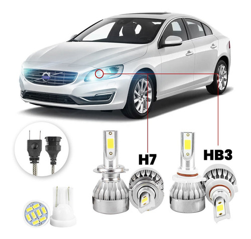 Kit Lampadas Led Volvo S60 2010 A 2013 H7 Hb3 20000lm