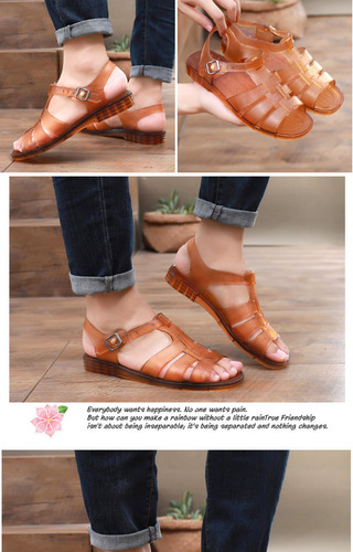 25-3 Sandalias De Suela Blanda Con Tacón Plano Retro De