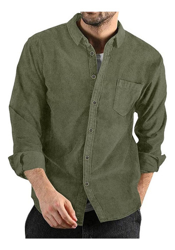 Camisa Holgada De Pana De Color Liso De Moda Para Hombre