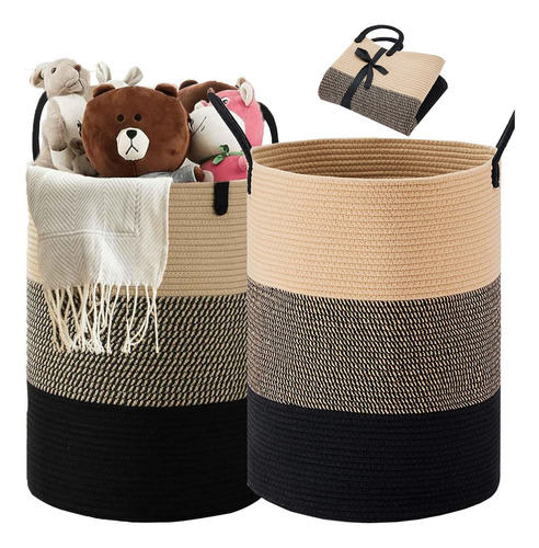 2pack 58l Grande Cesta De Lavandería De Cuerda Tejida Con