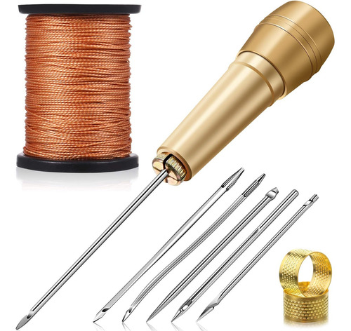 Kit De Herramientas Para Reparar Cuero: 6 Agujas, Hilo Nylon