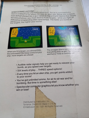 Imagen 2 de 7 de Juego Intellivision Star Strike Con Caja E Instructivo