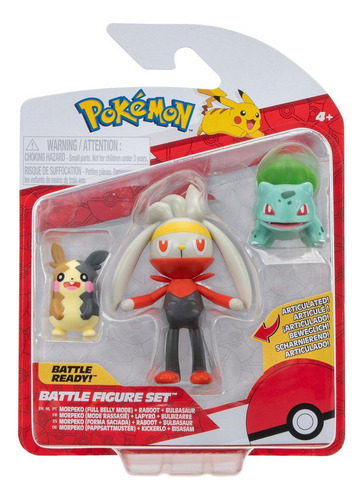 Morpeko+ Raboot + Bulbasaur Pokemon Jazwares Battle Figure