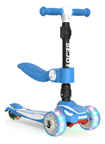 Sejoy BALBI-008 Scooter Plegable Con Asiento Ideal Patín Del Para Niños Con 3 Ruedas Y Led Luces Color Azul