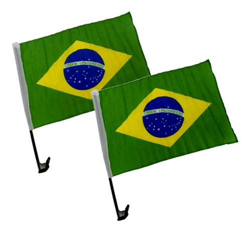 Imagem 1 de 3 de Kit 2 Bandeiras Do Brasil Em Tecido Para Carro