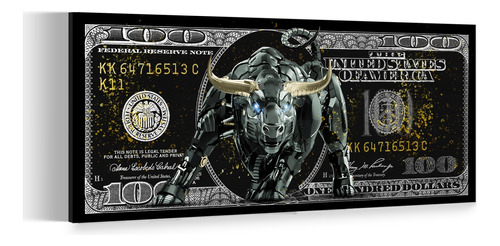 Cuadro Moderno En Tela Canvas Dólar Toro Mecánico 40x90 Cms