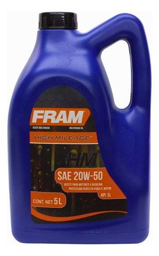 Aceite Fram 20w50 Mineral Api Sl Alto Kilometraje 5lts