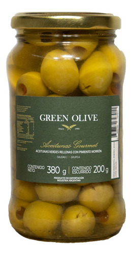 Aceitunas Verdes Rellenas Con Morron Green Olive 200g