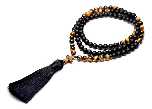 Japa Mala 108 Cuentas Ojo De Tigre Y Onix Mate Yoga Meditaci