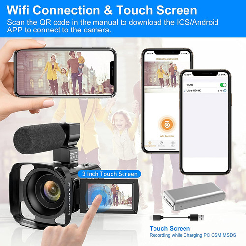 Videocámara 4k Uhd 48mp Wifi Ir Visión Cámara