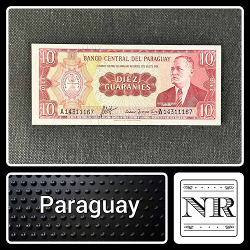 Paraguay - 10 Guaraníes - Año 1952 - P #196 - Carmesí