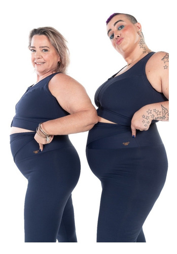 Imagem 5 de 6 de Legging Plus Size Emana® Cós Transpassado Bolso Marinho
