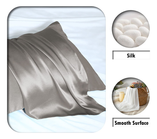 Funda De Almohada De Seda Tamaño Estandar Color Gris
