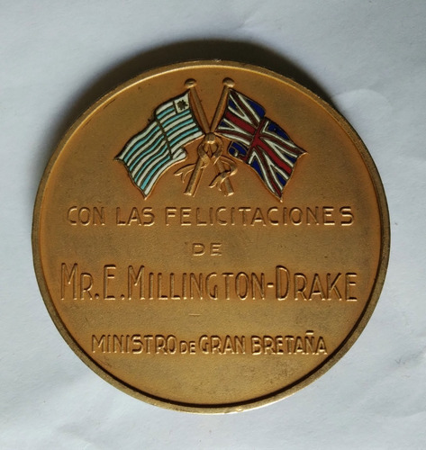 Medalla Uruguay Gran Bretaña Felicitaciones Millington Drake