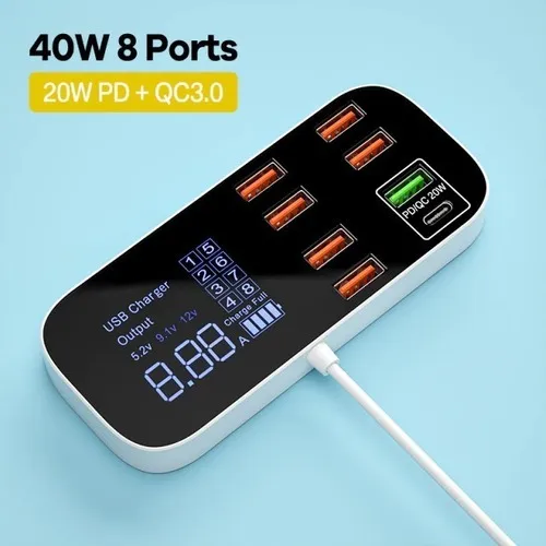 Estación De Carga Rapida Múltiple Usb C 8 Puertos 3.4a Qc3.0