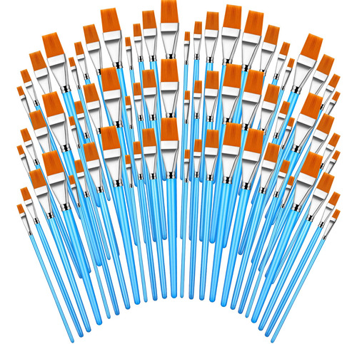 60 Pinceles Planos A Granel, Pinceles De Pintura Acrilica An