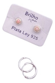 Set  De Abridor Coralito Rosado+ Argollas De Plata 925 