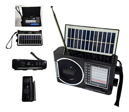 Radio Solar Bateria Recarregavel Bluetooth Usb Lanterna Fm Cor Preto Multivoltagem