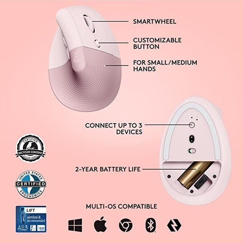 Mouse Logitech Lift Vertical Wireless Oficina Cómodo