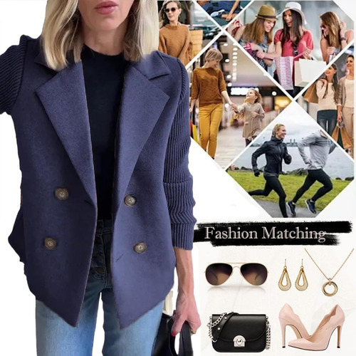 Women's Lapel Button Knitted Patchwork Sleeve Casual Coat