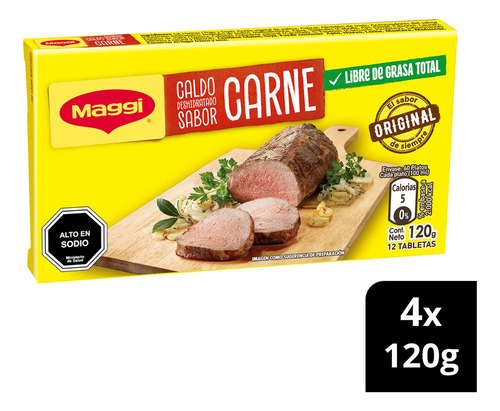 Caldo Maggi® Sabor Carne Caja 120g 12 Tabletas Pack X4