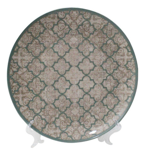 Prato Decorativo Cerâmica Linen Com Suporte Transparente Par
